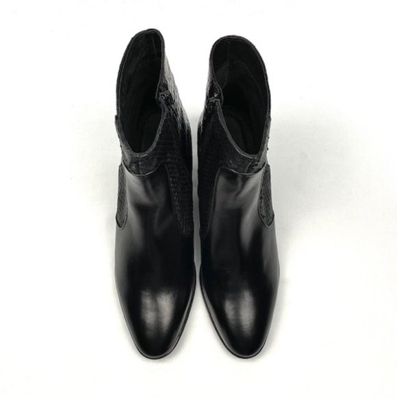 Andre Assous Miranda Black Snake Leather Almond Toe Block Heel Bootie 8 - Picture 4 of 11